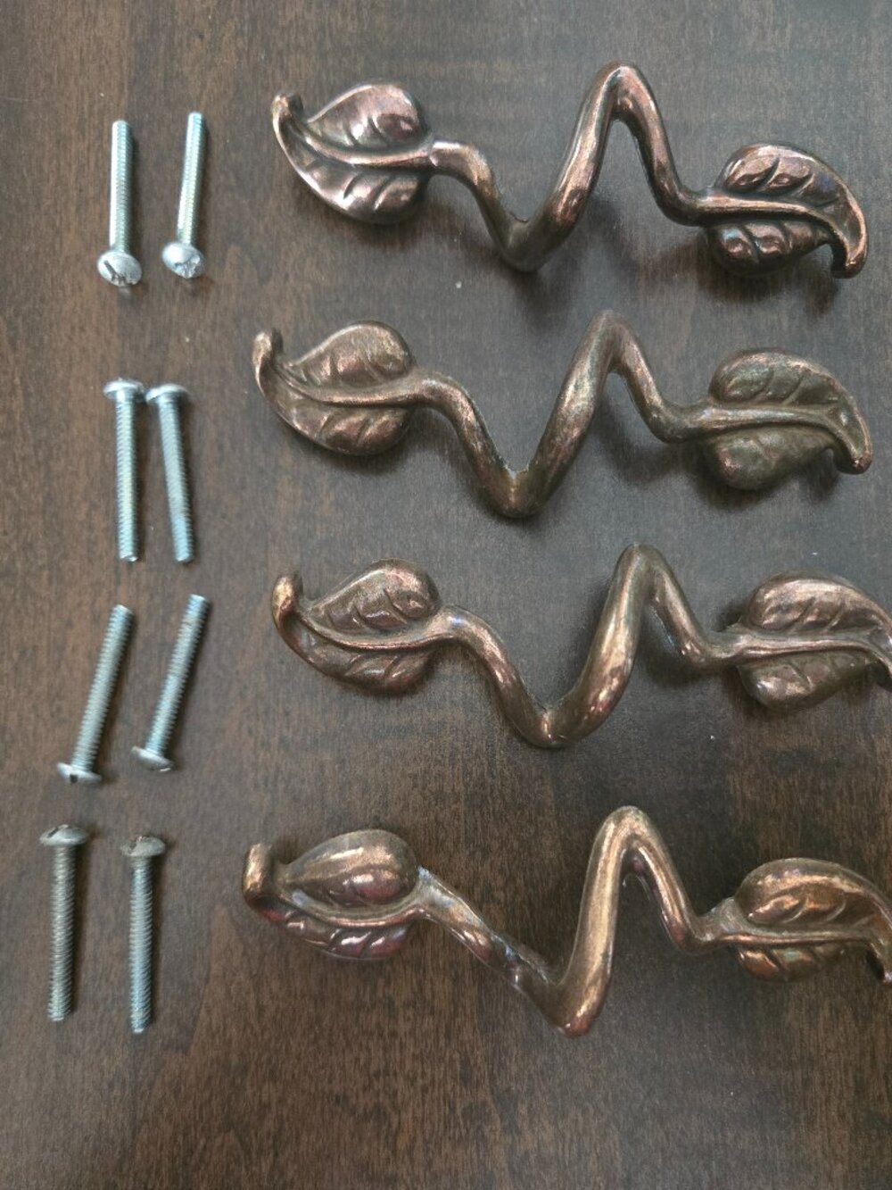 KBC BRONZE Vintage 1999 Double Leaf Twisted Vine Drawer Pull Handle Lot of 4
